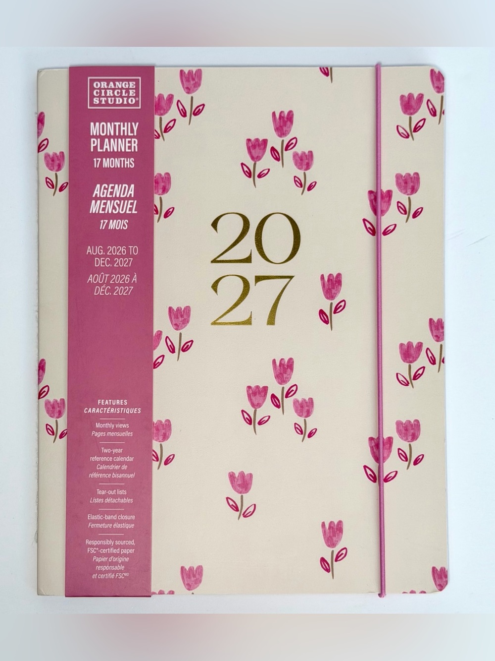 2026-2027 Weekly Monthly 17-month Planner - Orange Circle Studio (Pink Tulips)